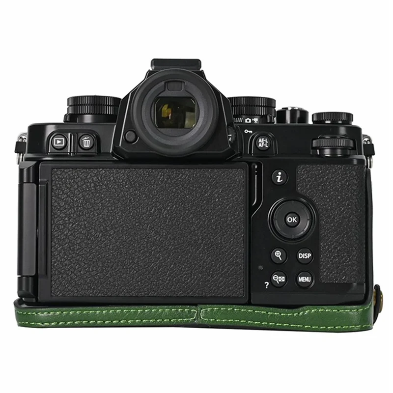 For Nikon Z f Tree Bark Leather Bottom Case Half Camera Cover with Battery Opening - Green