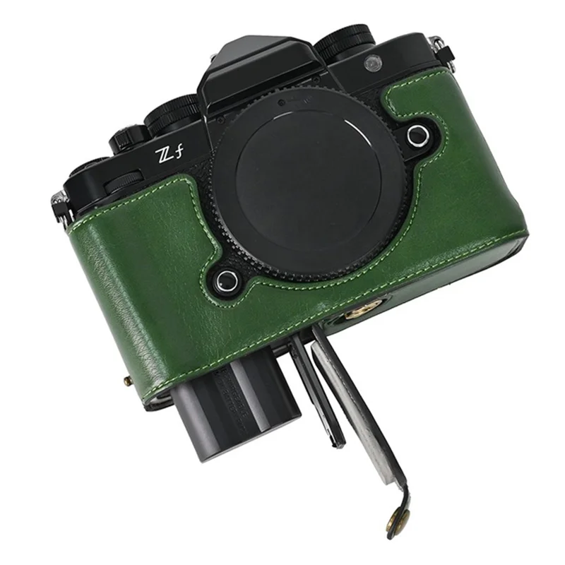 For Nikon Z f Tree Bark Leather Bottom Case Half Camera Cover with Battery Opening - Green