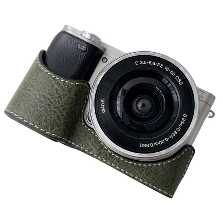 For Sony A6400 / A6300 / A6100 / A6000 PU Leather Camera Bottom Cover Screw Hole Half Body Case - Green