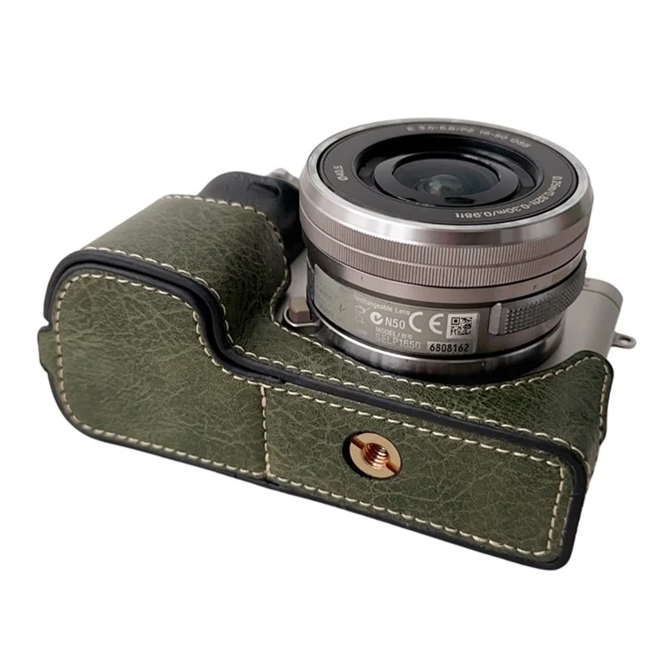 For Sony A6400 / A6300 / A6100 / A6000 PU Leather Camera Bottom Cover Screw Hole Half Body Case - Green