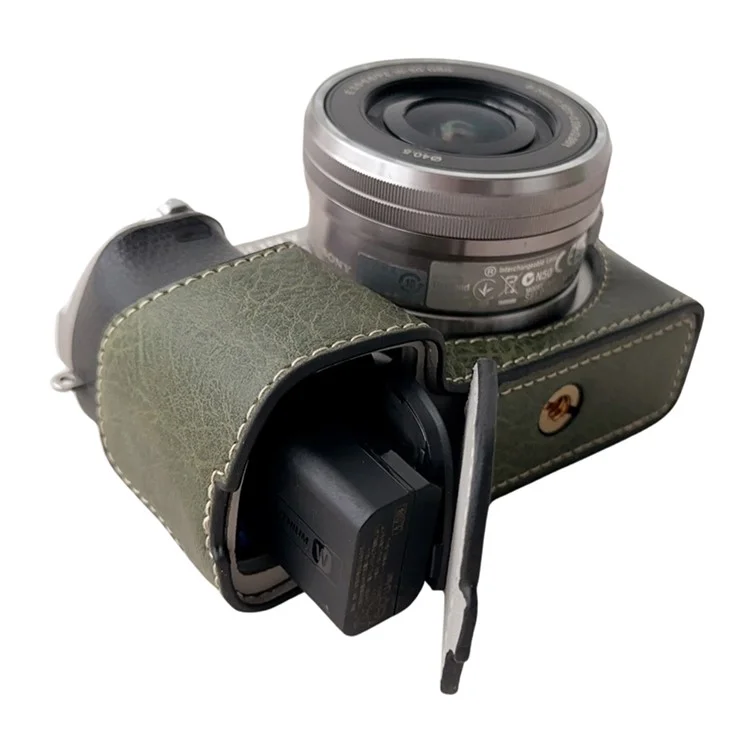 For Sony A6400 / A6300 / A6100 / A6000 PU Leather Camera Bottom Cover Screw Hole Half Body Case - Green