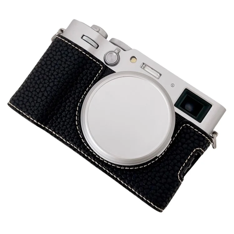 Для Fujifilm X100VI Litchi Texture Leather Camera Bag Bottom Case Easy to Replace Battery - Black