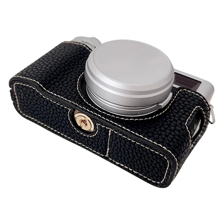 Для Fujifilm X100VI Litchi Texture Leather Camera Bag Bottom Case Easy to Replace Battery - Black