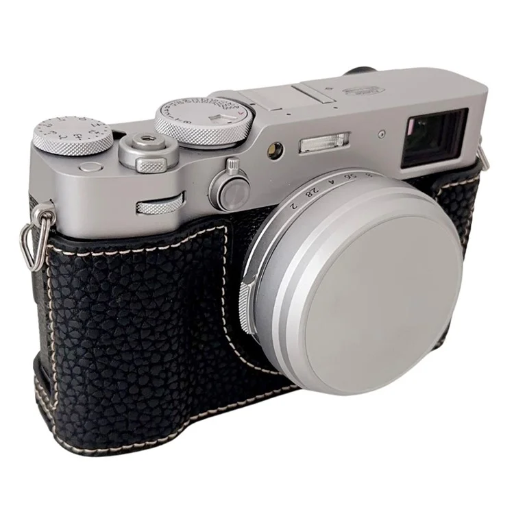 Для Fujifilm X100VI Litchi Texture Leather Camera Bag Bottom Case Easy to Replace Battery - Black