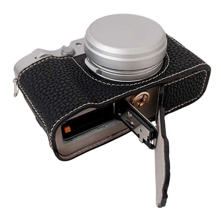Для Fujifilm X100VI Litchi Texture Leather Camera Bag Bottom Case Easy to Replace Battery - Black