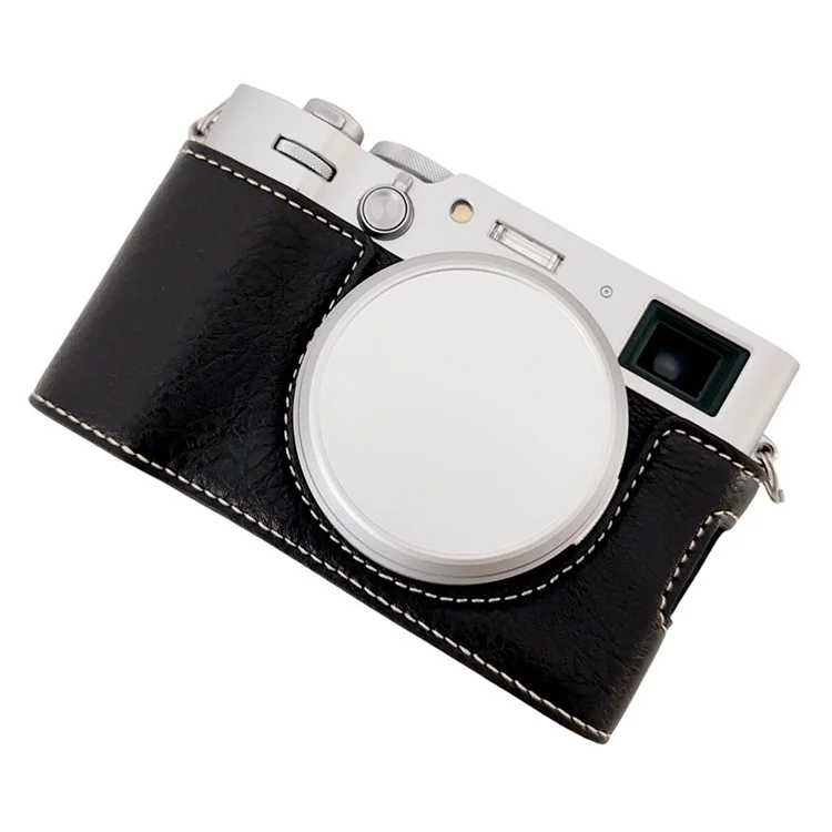 Per Fujifilm X100VI Buffalo Texture Leather Camera Bag Bottom Case Easy to Replace Battery - Nero