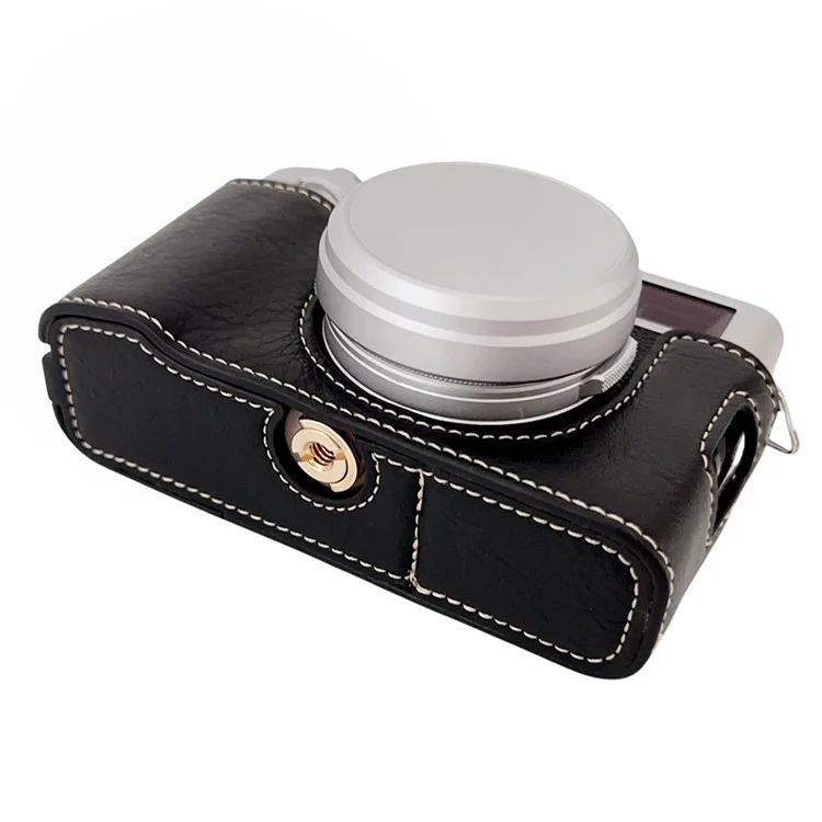 Per Fujifilm X100VI Buffalo Texture Leather Camera Bag Bottom Case Easy to Replace Battery - Nero