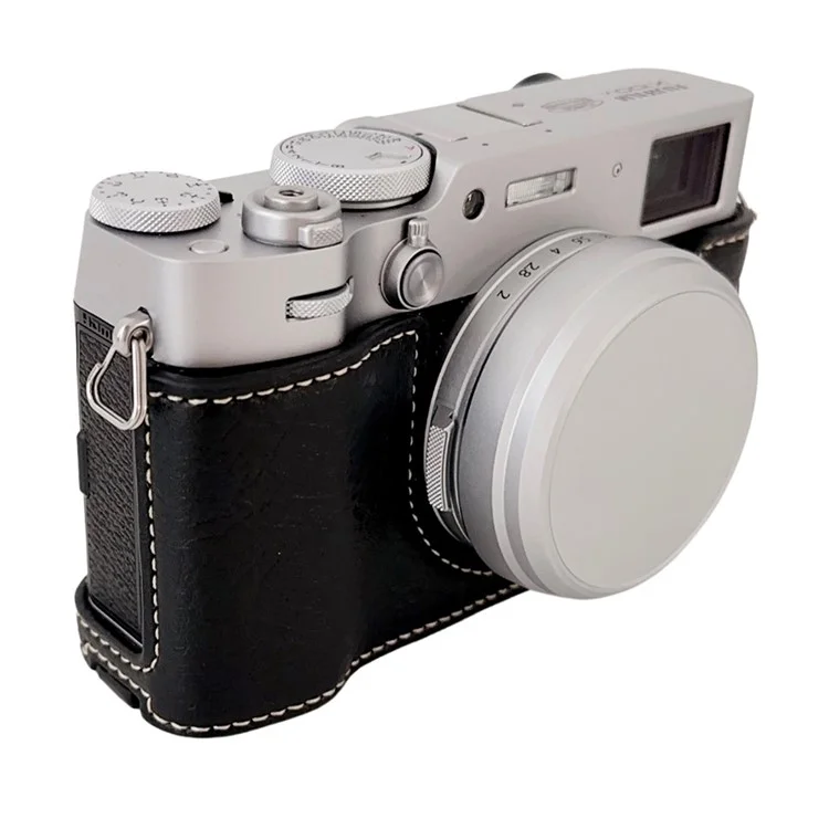 Per Fujifilm X100VI Buffalo Texture Leather Camera Bag Bottom Case Easy to Replace Battery - Nero