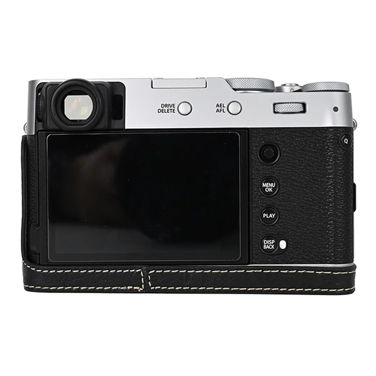For Fujifilm X100VI Tree Grain PU Leather Camera Bottom Cover Half Body Case with Battery Opening - Black