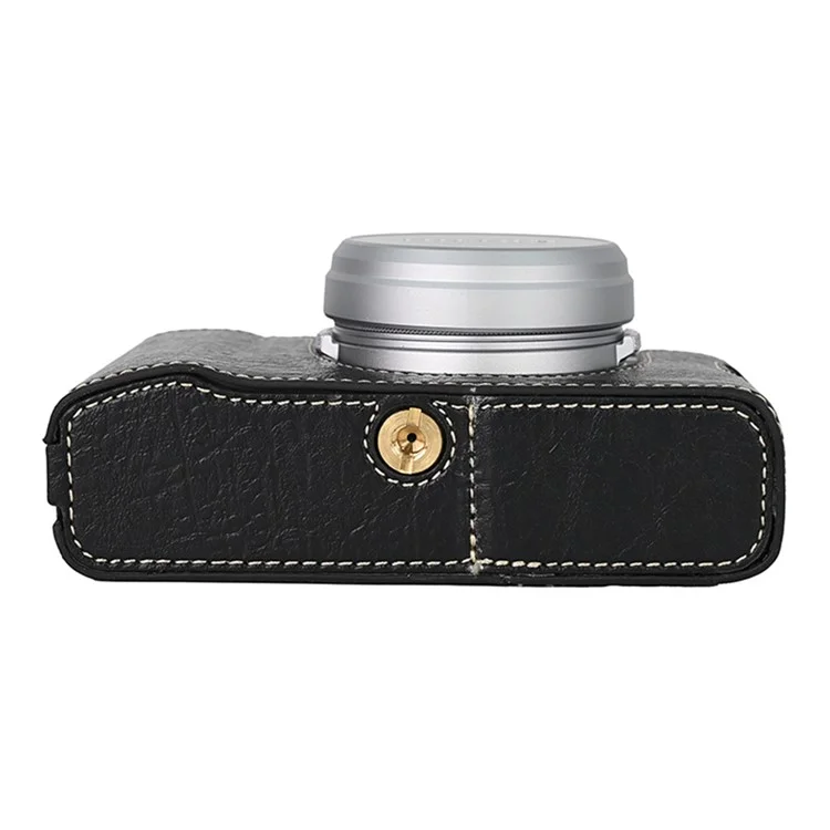 For Fujifilm X100VI Tree Grain PU Leather Camera Bottom Cover Half Body Case with Battery Opening - Black