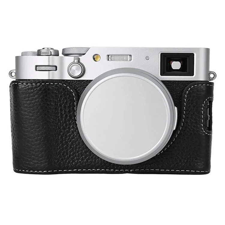 For Fujifilm X100VI Camera Half Body Cover Genuine Cow Leather Bottom Case - Black