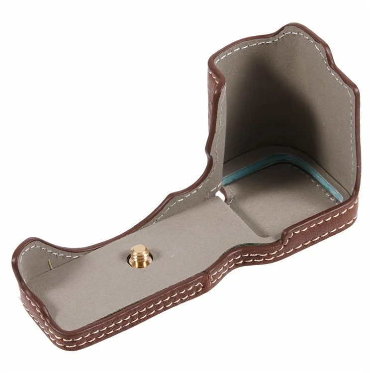For Sony Alpha ZV-E10 Leather Camera Bottom Cover Buffalo Texture Half Body Case with Battery Opening - Brown
