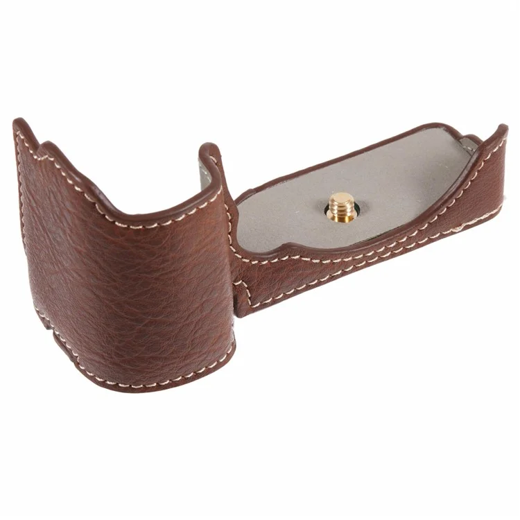 For Sony Alpha ZV-E10 Leather Camera Bottom Cover Buffalo Texture Half Body Case with Battery Opening - Brown