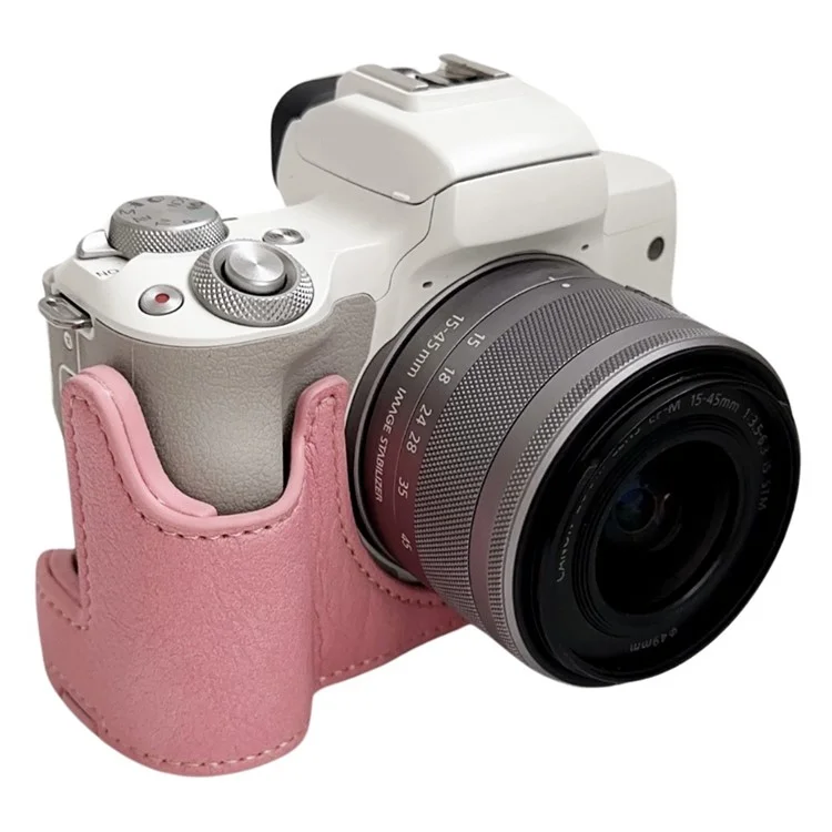 Pour Canon EOS M50 Mark II / M50 / M5 Sac appareil photo en cuir Étui demi-corps avec ouverture pour batterie Texture buffle - Rose