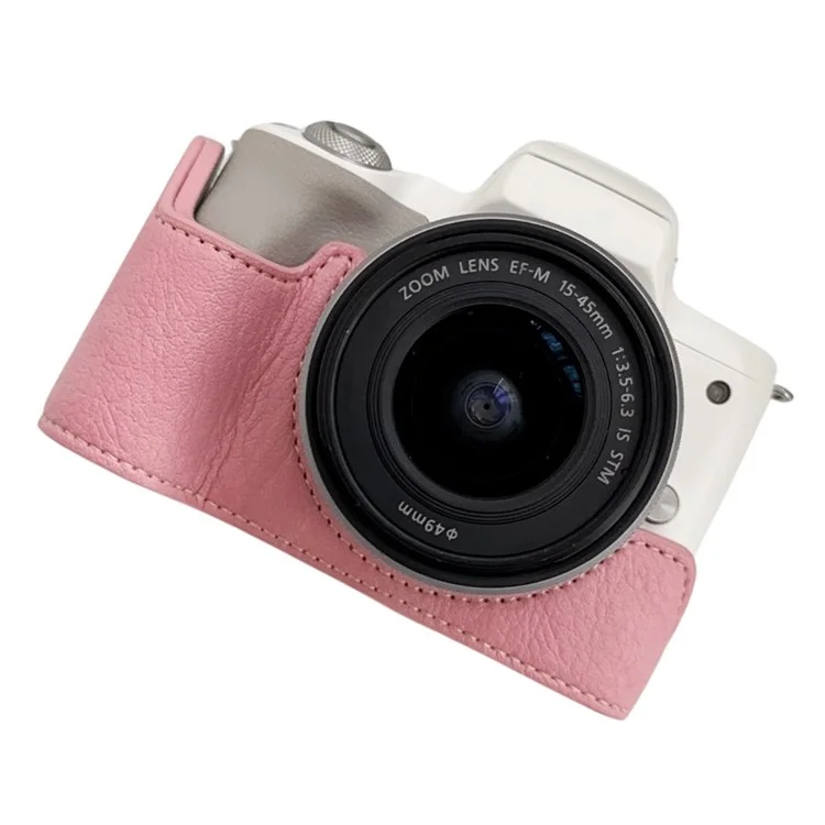 Pour Canon EOS M50 Mark II / M50 / M5 Sac appareil photo en cuir Étui demi-corps avec ouverture pour batterie Texture buffle - Rose