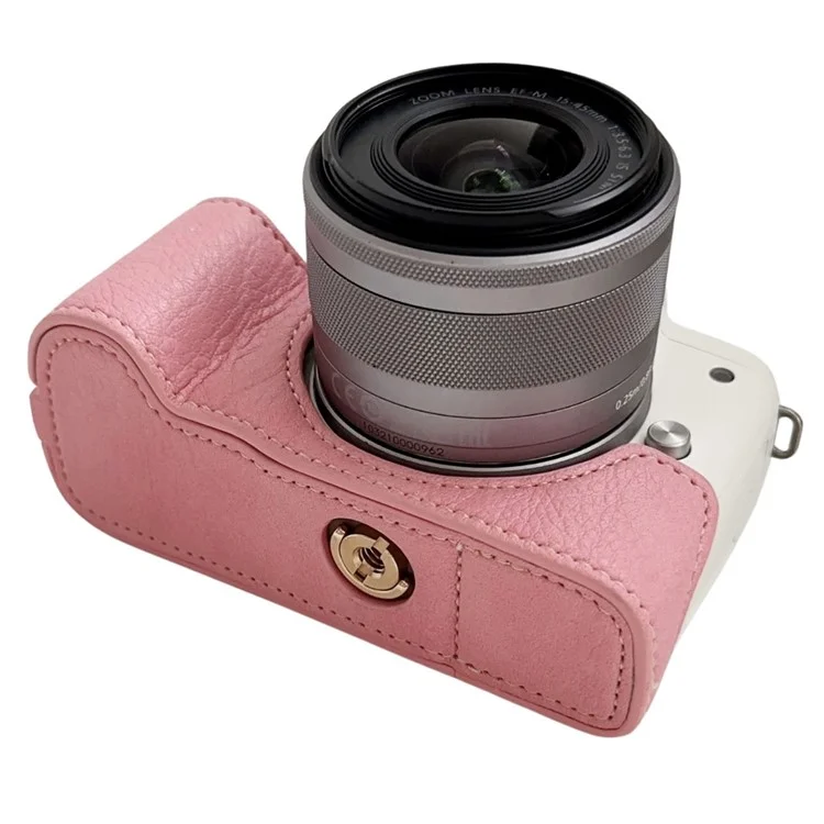 Pour Canon EOS M50 Mark II / M50 / M5 Sac appareil photo en cuir Étui demi-corps avec ouverture pour batterie Texture buffle - Rose