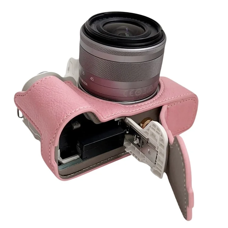 Pour Canon EOS M50 Mark II / M50 / M5 Sac appareil photo en cuir Étui demi-corps avec ouverture pour batterie Texture buffle - Rose