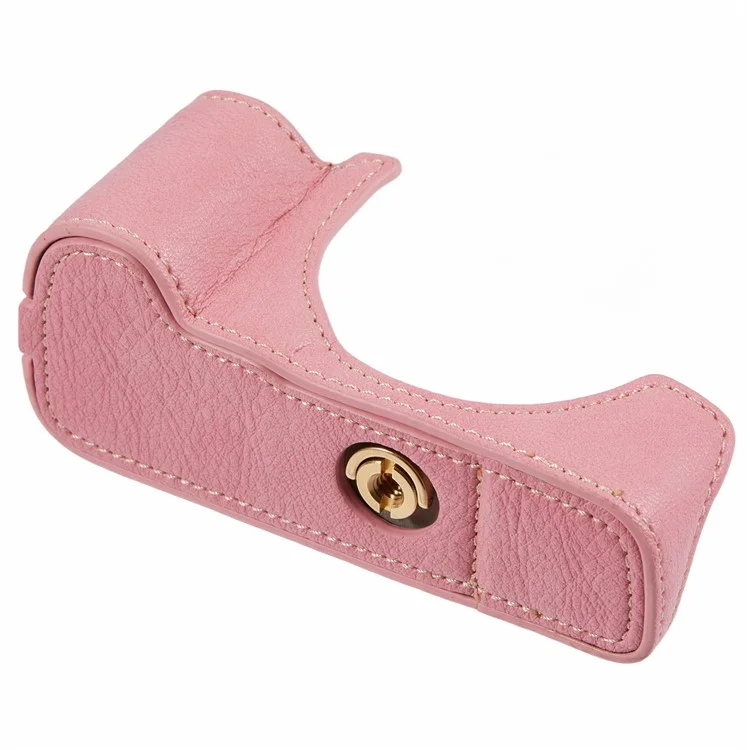 Pour Canon EOS M50 Mark II / M50 / M5 Sac appareil photo en cuir Étui demi-corps avec ouverture pour batterie Texture buffle - Rose