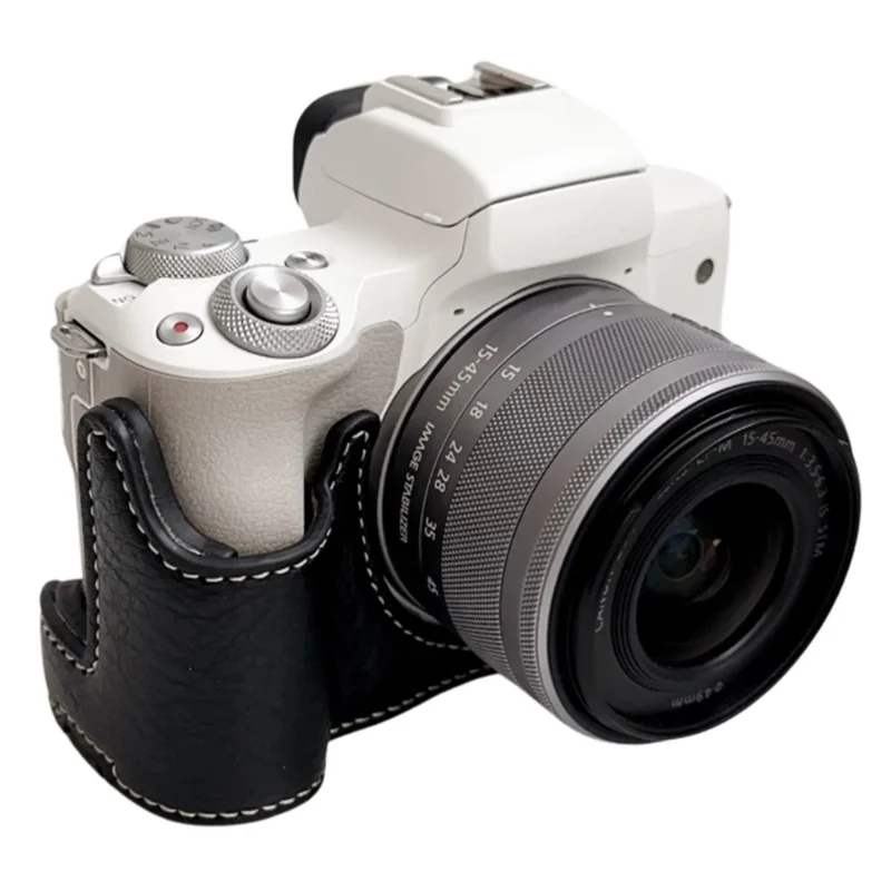 For Canon EOS M50 Mark II /  M50 / M5 Leather Camera Bag Half Body Case with Battery Opening Buffalo Texture - Black