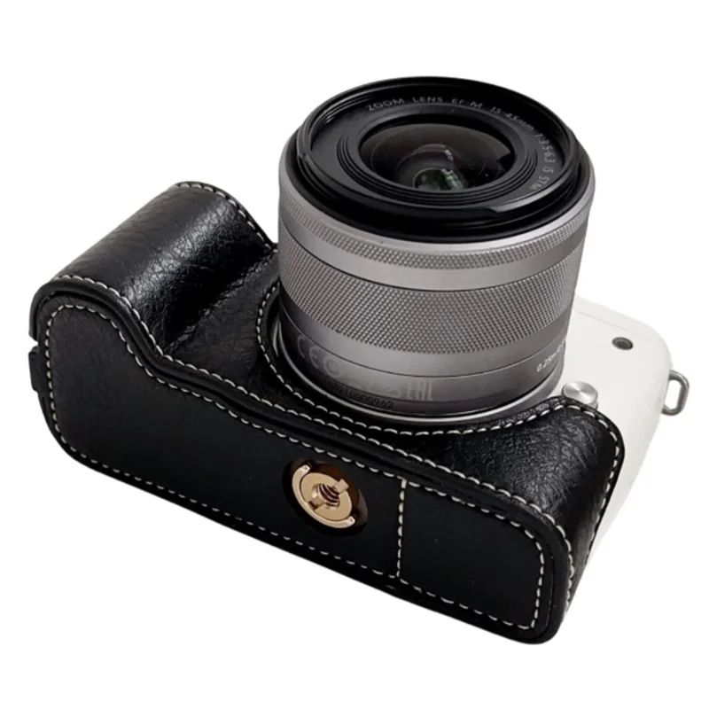 For Canon EOS M50 Mark II /  M50 / M5 Leather Camera Bag Half Body Case with Battery Opening Buffalo Texture - Black