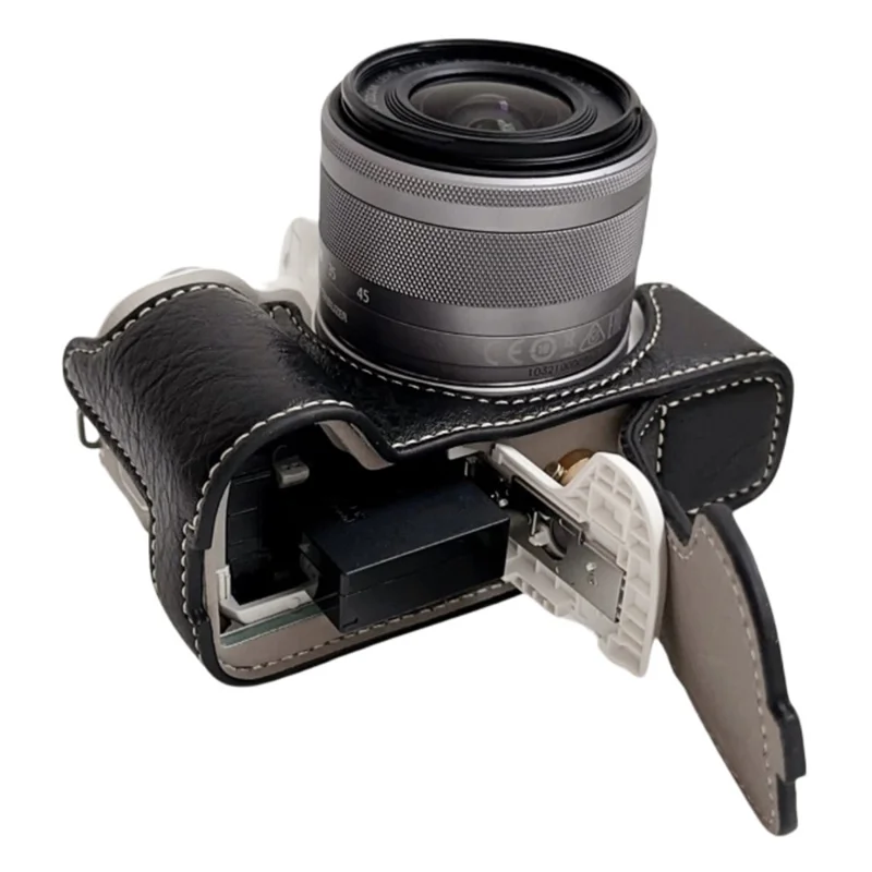 For Canon EOS M50 Mark II /  M50 / M5 Leather Camera Bag Half Body Case with Battery Opening Buffalo Texture - Black