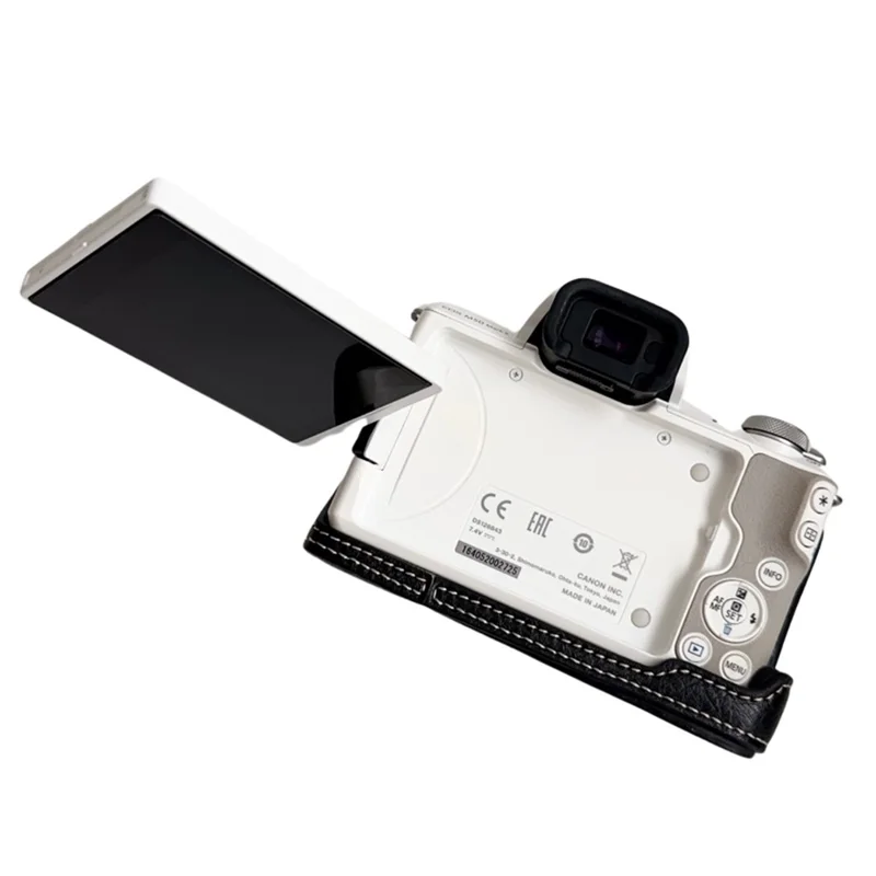 For Canon EOS M50 Mark II /  M50 / M5 Leather Camera Bag Half Body Case with Battery Opening Buffalo Texture - Black