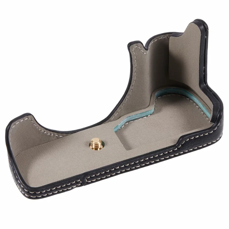 For Canon EOS M50 Mark II /  M50 / M5 Leather Camera Bag Half Body Case with Battery Opening Buffalo Texture - Black