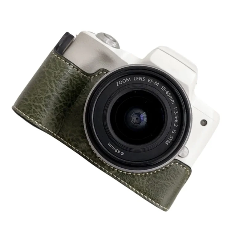 For Canon EOS M50 Mark II /  M50 / M5 Leather Camera Bag Half Body Case with Battery Opening Buffalo Texture - Green