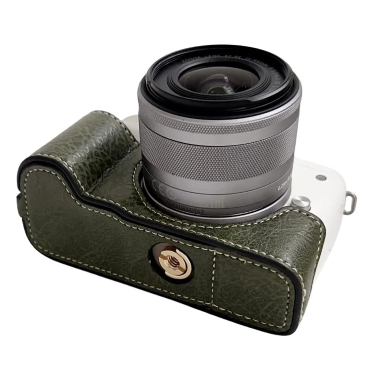 For Canon EOS M50 Mark II /  M50 / M5 Leather Camera Bag Half Body Case with Battery Opening Buffalo Texture - Green