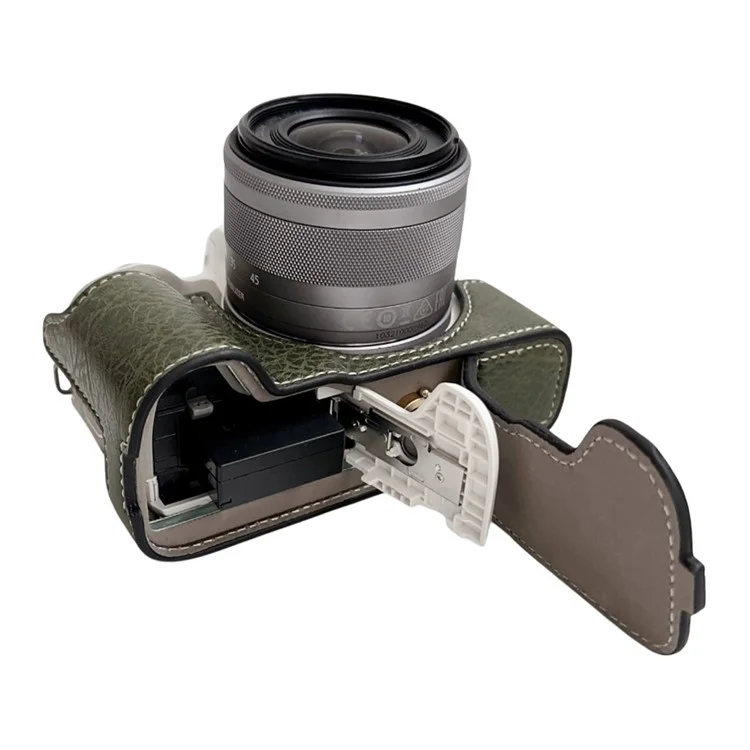 For Canon EOS M50 Mark II /  M50 / M5 Leather Camera Bag Half Body Case with Battery Opening Buffalo Texture - Green