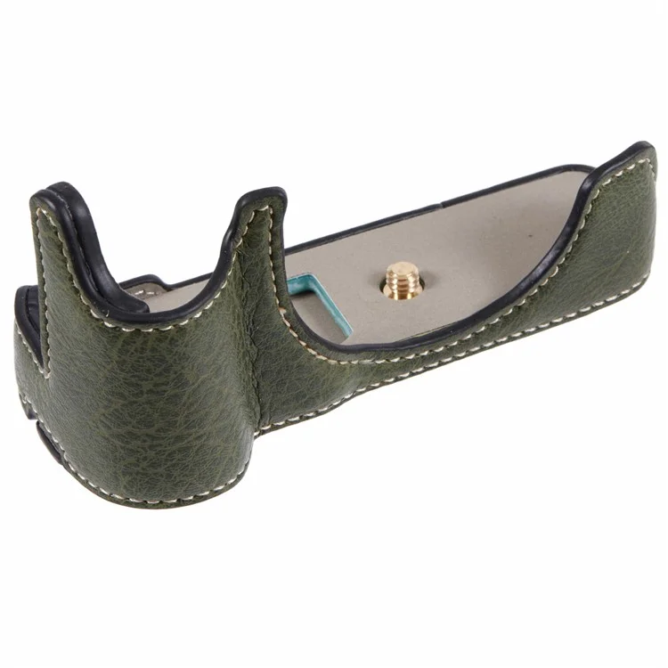 For Canon EOS M50 Mark II /  M50 / M5 Leather Camera Bag Half Body Case with Battery Opening Buffalo Texture - Green