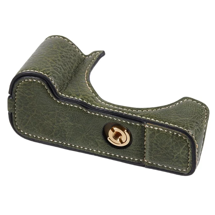 For Canon EOS M50 Mark II /  M50 / M5 Leather Camera Bag Half Body Case with Battery Opening Buffalo Texture - Green