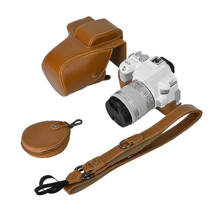 Para Canon EOS 200D / 200D II Funda de Cuero de la Parte Inferior de la Cámara Fácil de Cambiar la Batería - Marrón