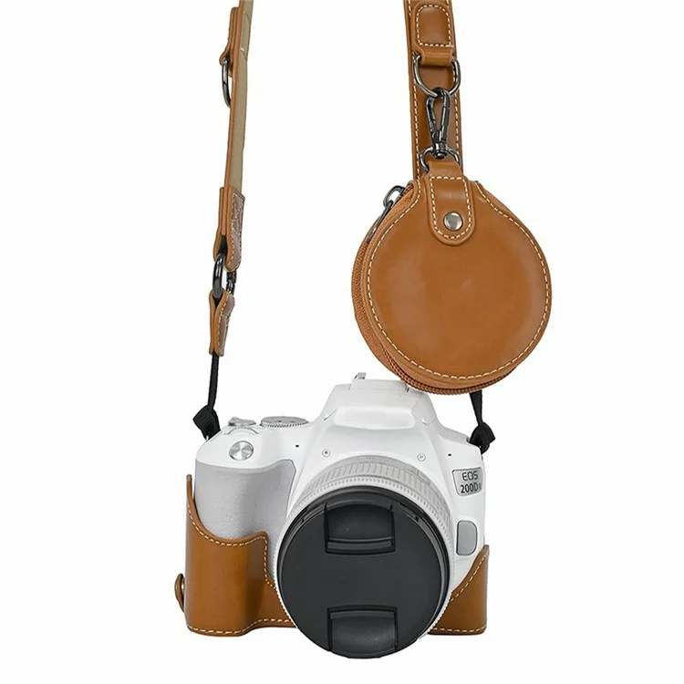 Para Canon EOS 200D / 200D II Funda de Cuero de la Parte Inferior de la Cámara Fácil de Cambiar la Batería - Marrón