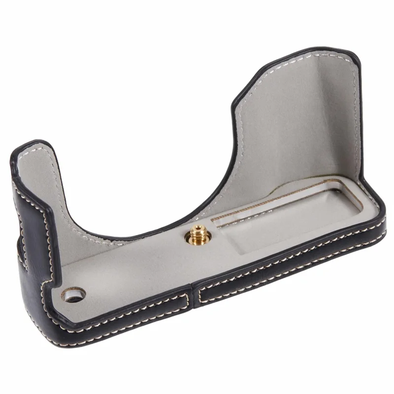Pour Fujifilm X100VI Étui de protection en cuir PU avec support pour la moitié inférieure du boîtier de l'appareil photo avec vis - Noir