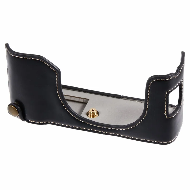 Pour Fujifilm X100VI Étui de protection en cuir PU avec support pour la moitié inférieure du boîtier de l'appareil photo avec vis - Noir