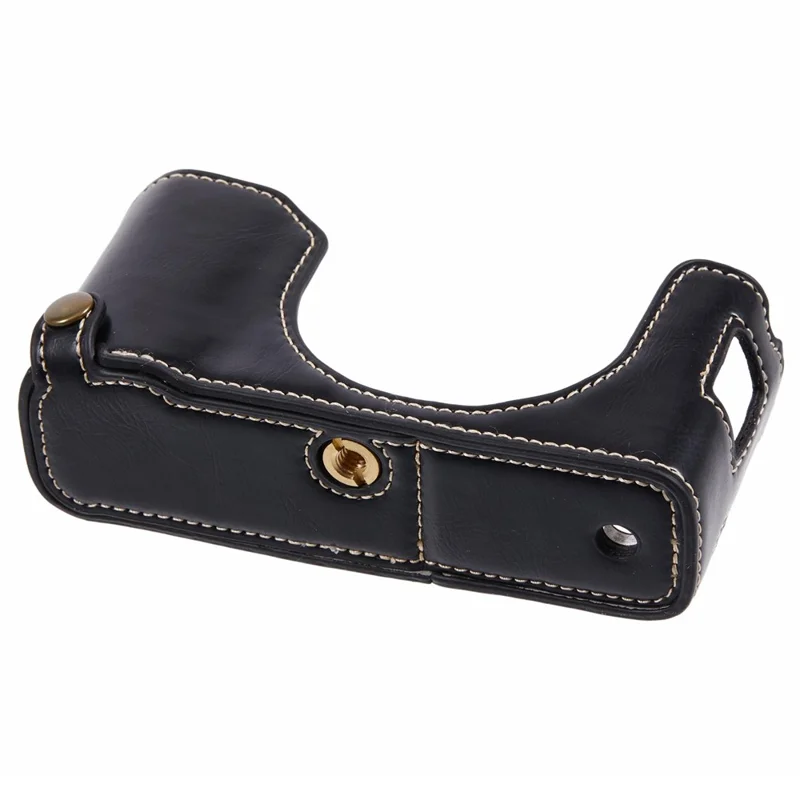 Pour Fujifilm X100VI Étui de protection en cuir PU avec support pour la moitié inférieure du boîtier de l'appareil photo avec vis - Noir