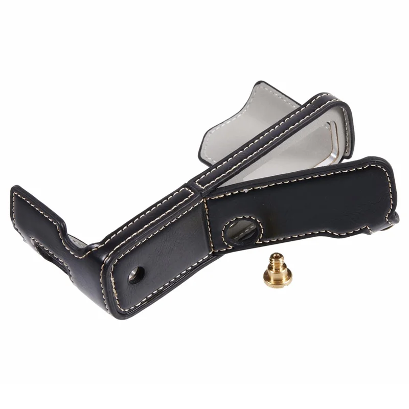 Pour Fujifilm X100VI Étui de protection en cuir PU avec support pour la moitié inférieure du boîtier de l'appareil photo avec vis - Noir