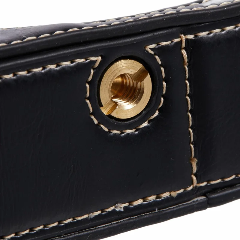 Pour Fujifilm X100VI Étui de protection en cuir PU avec support pour la moitié inférieure du boîtier de l'appareil photo avec vis - Noir