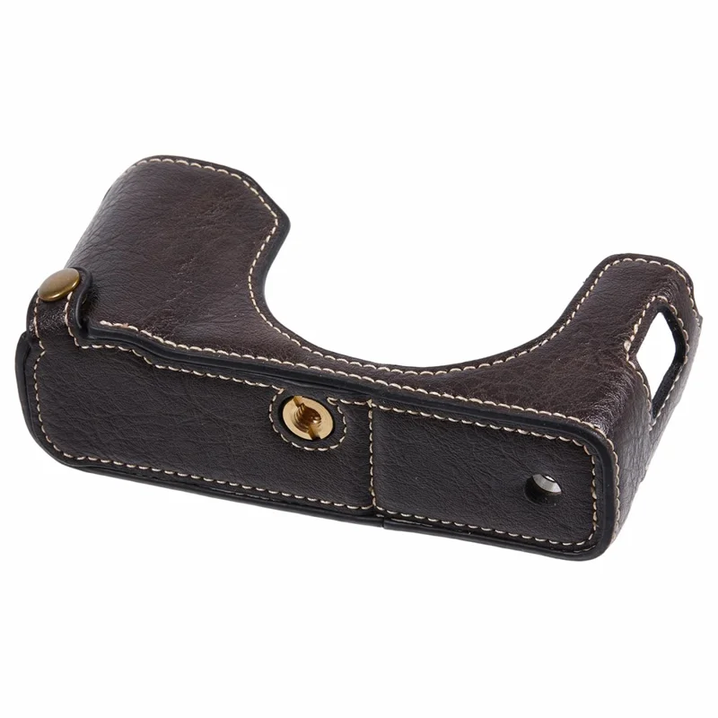 For Fujifilm X100VI PU Leather Camera Bottom Cover Half Body Case with Screw - Buffalo Texture+Dark Coffee