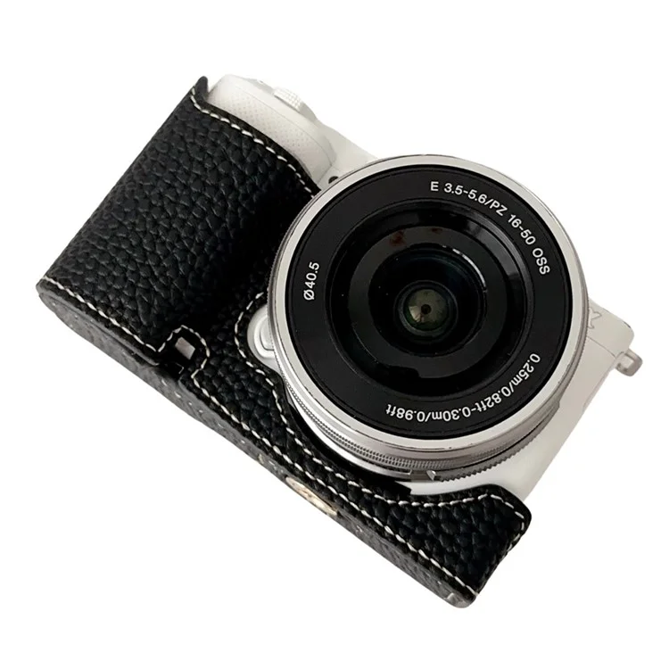 For Sony ZV-E10 Litchi Texture Leather Camera Bag Bottom Case with Battery Opening - Black