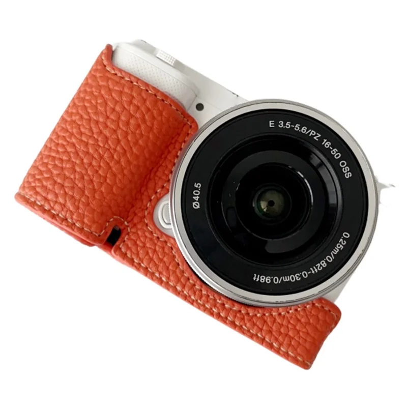 For Sony ZV-E10 Litchi Texture Leather Camera Bag Bottom Case with Battery Opening - Orange