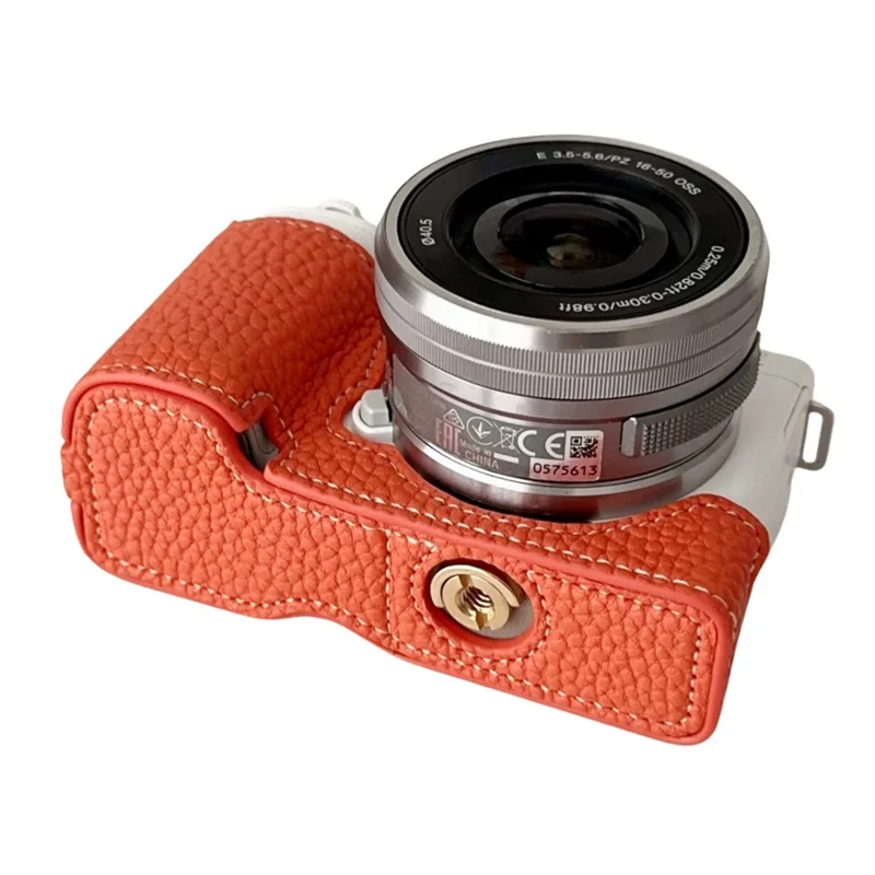 For Sony ZV-E10 Litchi Texture Leather Camera Bag Bottom Case with Battery Opening - Orange