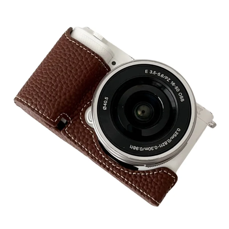 For Sony ZV-E10 Litchi Texture Leather Camera Bag Bottom Case with Battery Opening - Coffee
