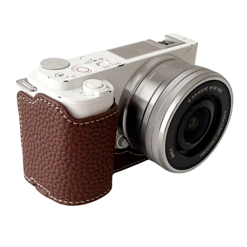 For Sony ZV-E10 Litchi Texture Leather Camera Bag Bottom Case with Battery Opening - Coffee