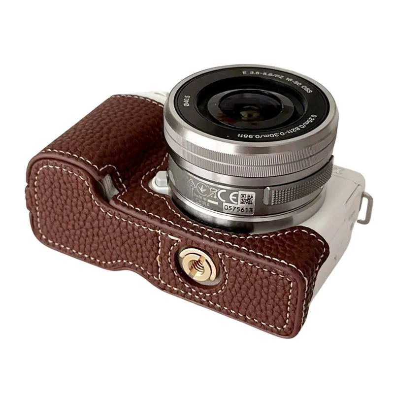 For Sony ZV-E10 Litchi Texture Leather Camera Bag Bottom Case with Battery Opening - Coffee
