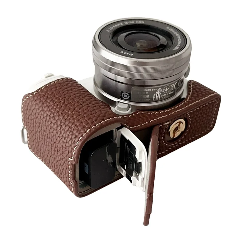 For Sony ZV-E10 Litchi Texture Leather Camera Bag Bottom Case with Battery Opening - Coffee