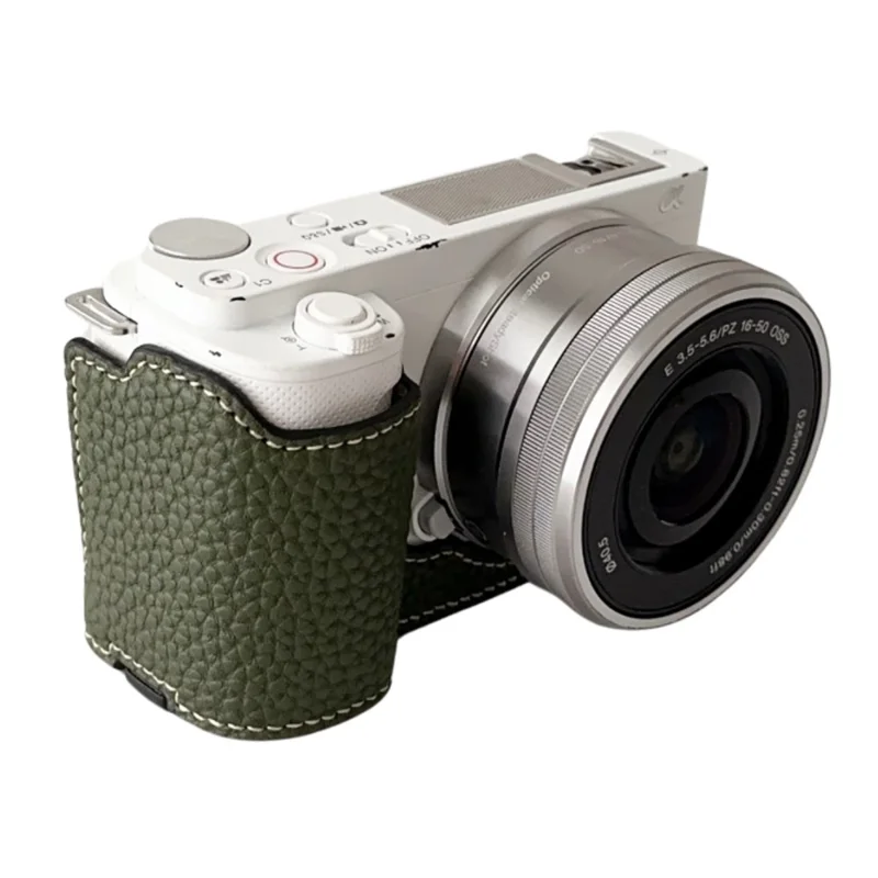 Para Sony ZV-E10 Litchi Texture Leather Camera Bag Bottom Case com Abertura para Bateria - Verde