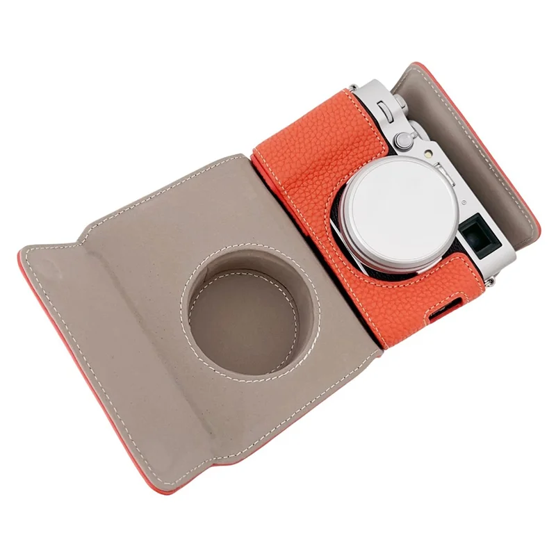 Para Câmera Fujifilm X100VI Capa de Couro PU com Design de Abertura Grande - Laranja
