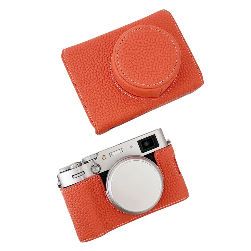 Para Câmera Fujifilm X100VI Capa de Couro PU com Design de Abertura Grande - Laranja